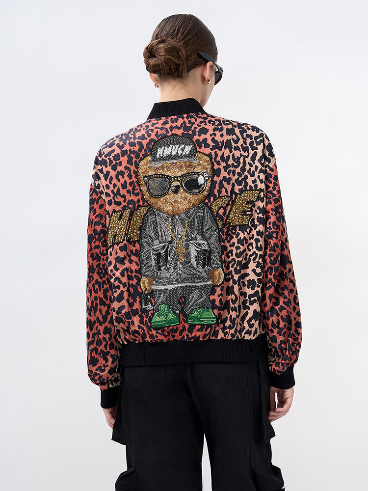 TCH Rhinestone Leopard Graphic Bomber Jacket