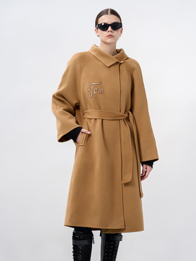 TCH Wings Rhinestone Wool Trench Coat