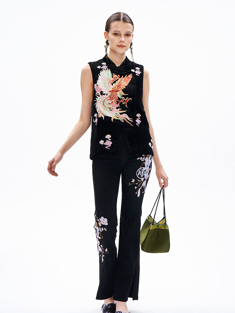 TCH Pattern Embroidered Rhinestone Vintage Vest