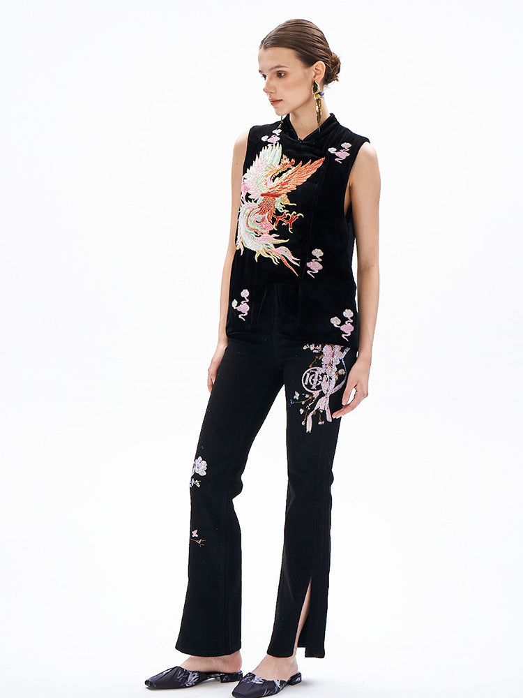 TCH Pattern Embroidered Rhinestone Vintage Vest