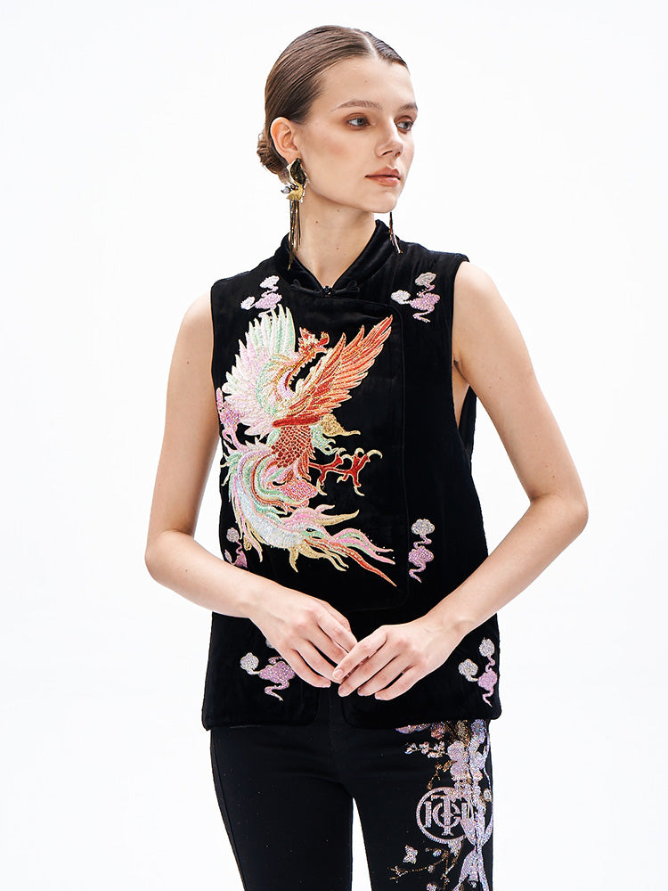 TCH Pattern Embroidered Rhinestone Vintage Vest