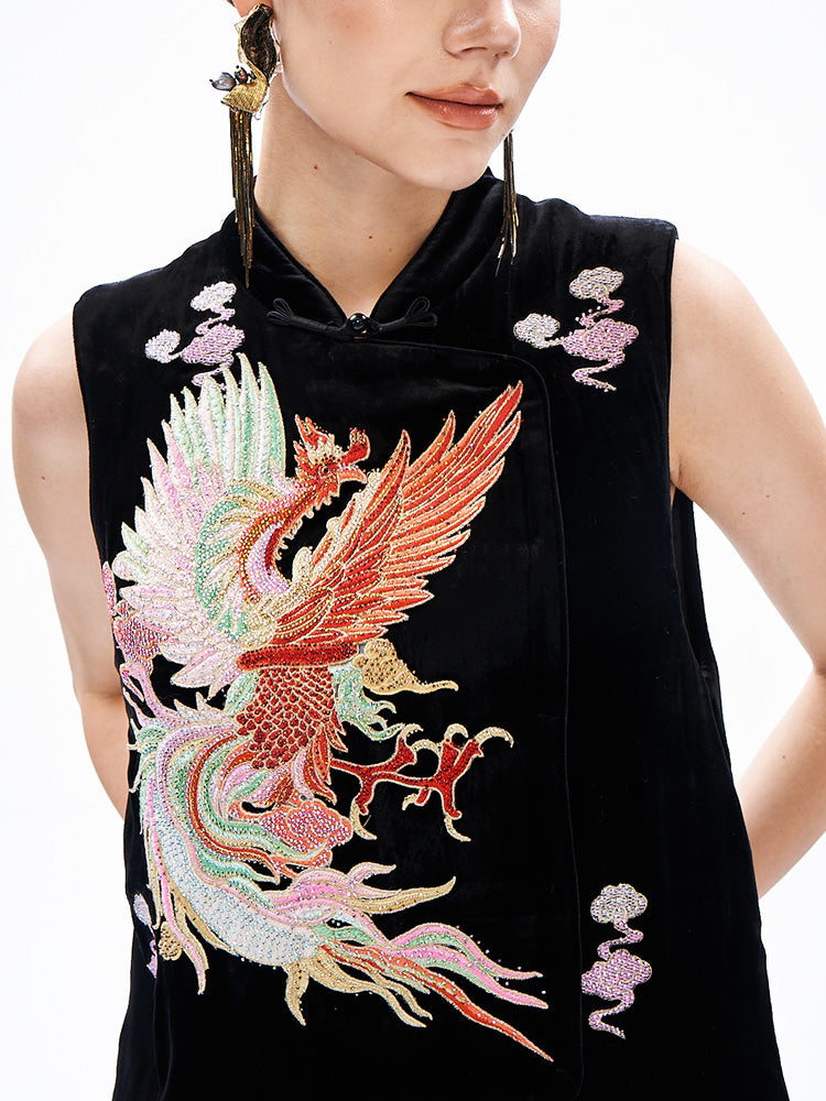 TCH Pattern Embroidered Rhinestone Vintage Vest