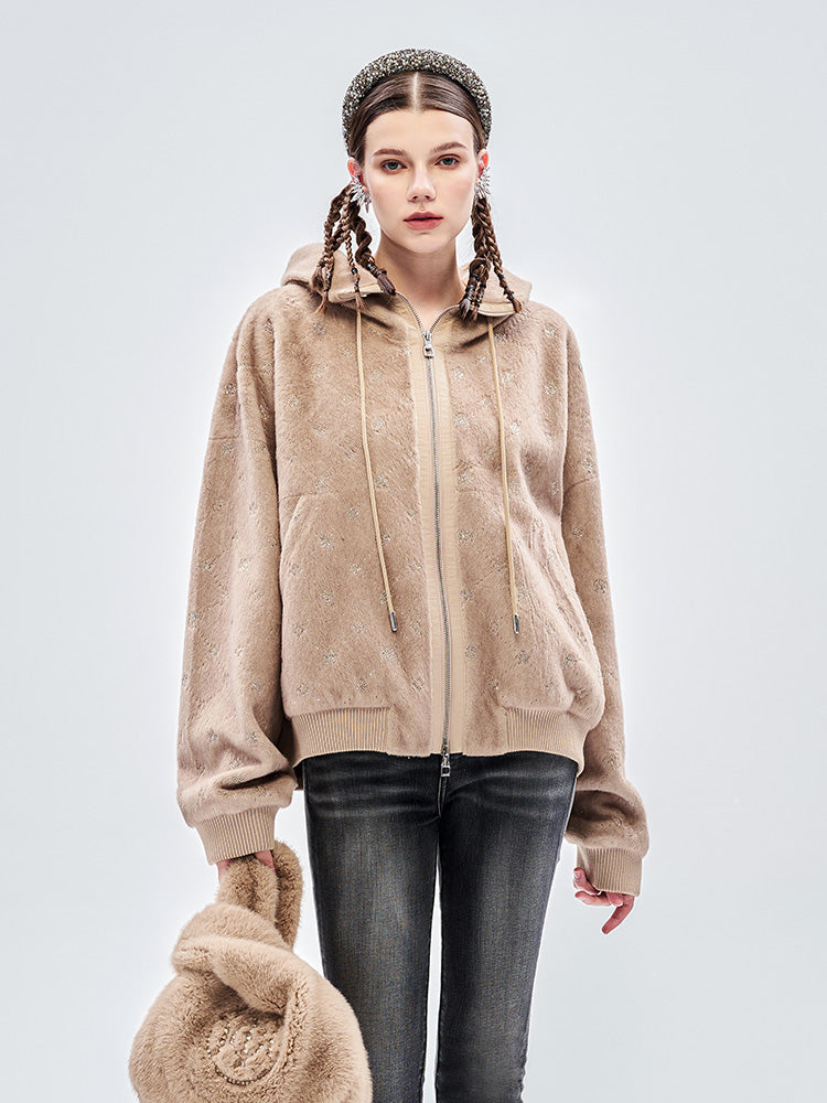 TCH Rhinestone Faux Fur Hooded Jacket