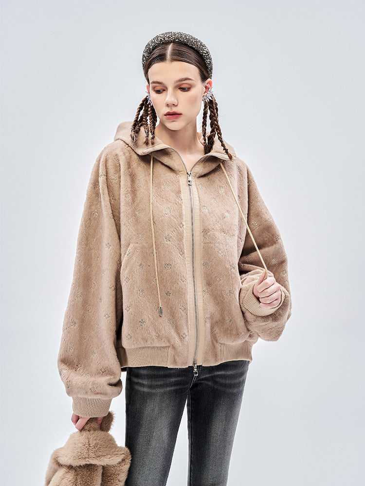 TCH Rhinestone Faux Fur Hooded Jacket