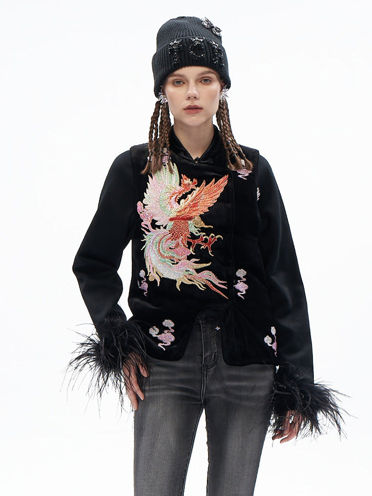 TCH Pattern Embroidered Rhinestone Vintage Vest