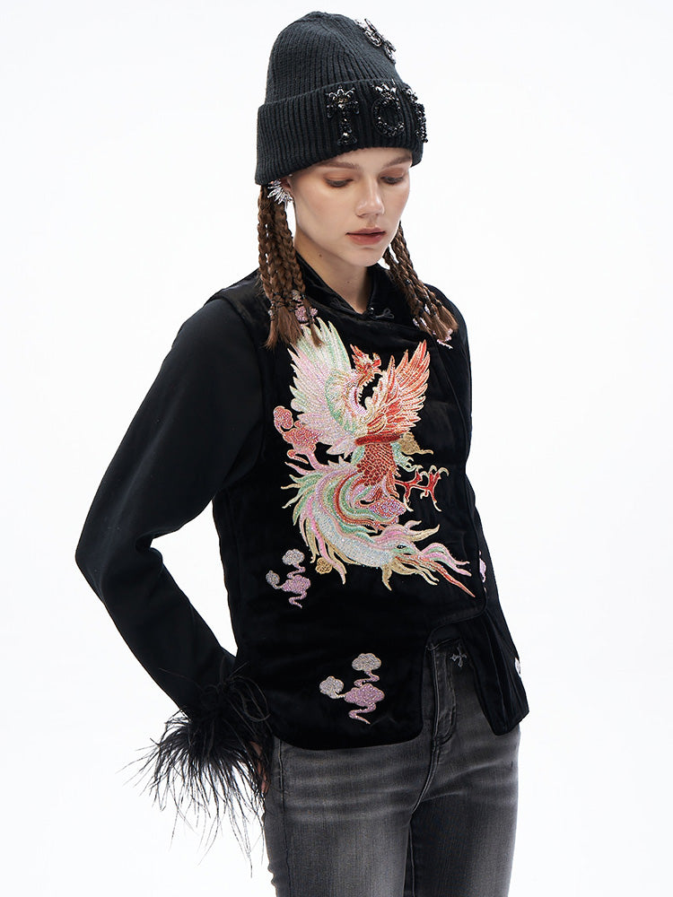 TCH Pattern Embroidered Rhinestone Vintage Vest