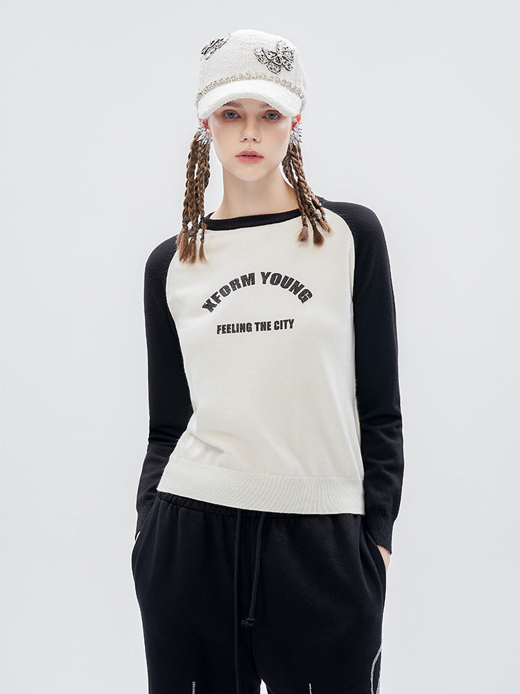TCH Rhinestone Contrast Raglan Sleeve Sweatshirt