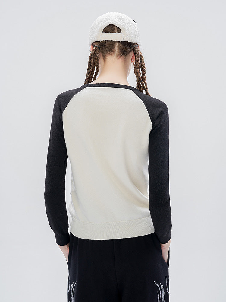 TCH Rhinestone Contrast Raglan Sleeve Sweatshirt
