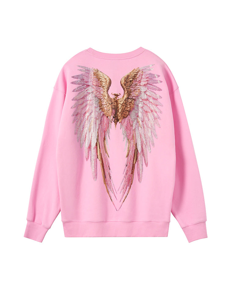 TCH Cross Graphic Rhinestone Wings Sweatshirt