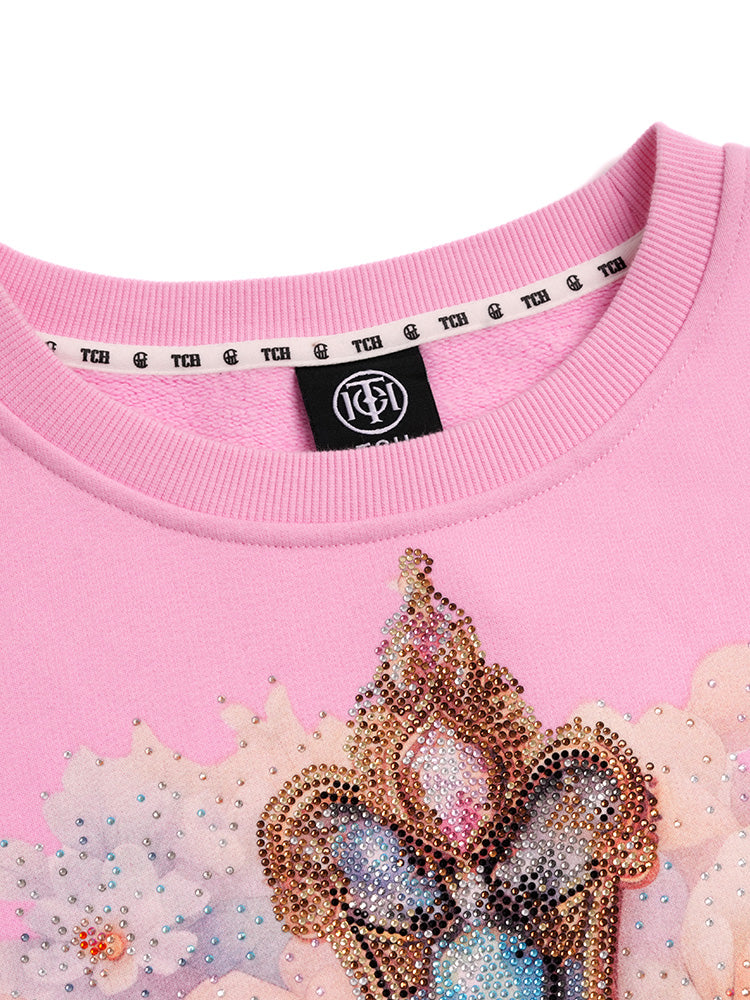 TCH Cross Graphic Rhinestone Wings Sweatshirt