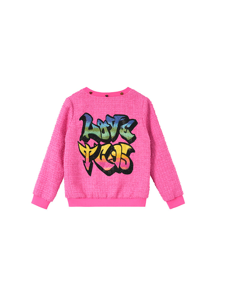 TCH Colorful Rhinestone Letter Print Knited Cardigan