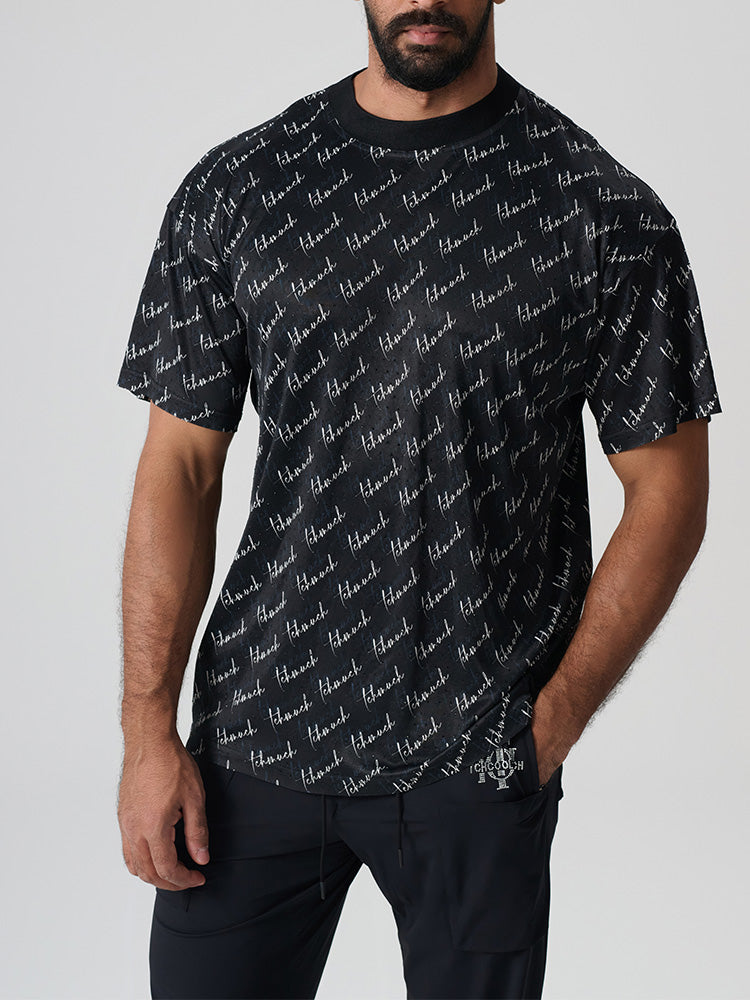 TCH Rhinestone Allover Letter T Shirt in Black