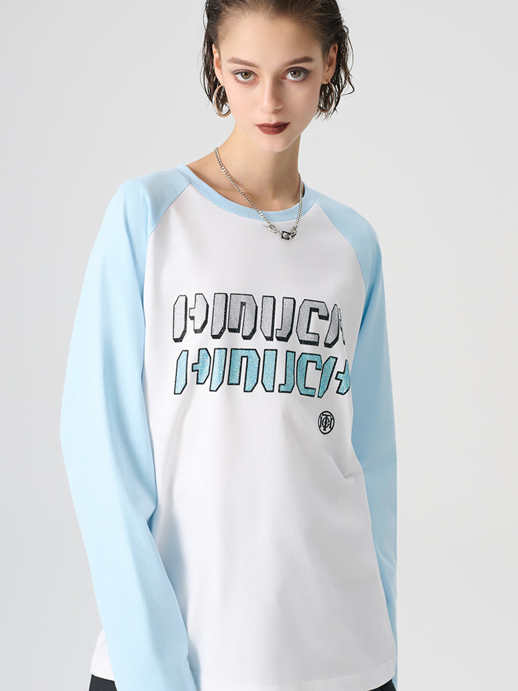 TCH Letter Print Contrast Long Sleeve Top