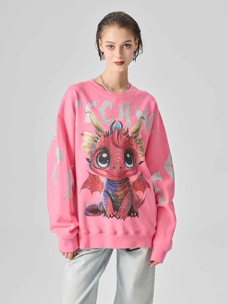TCH Oversized Cartoon Dragon Rhinestone Sweatshirt