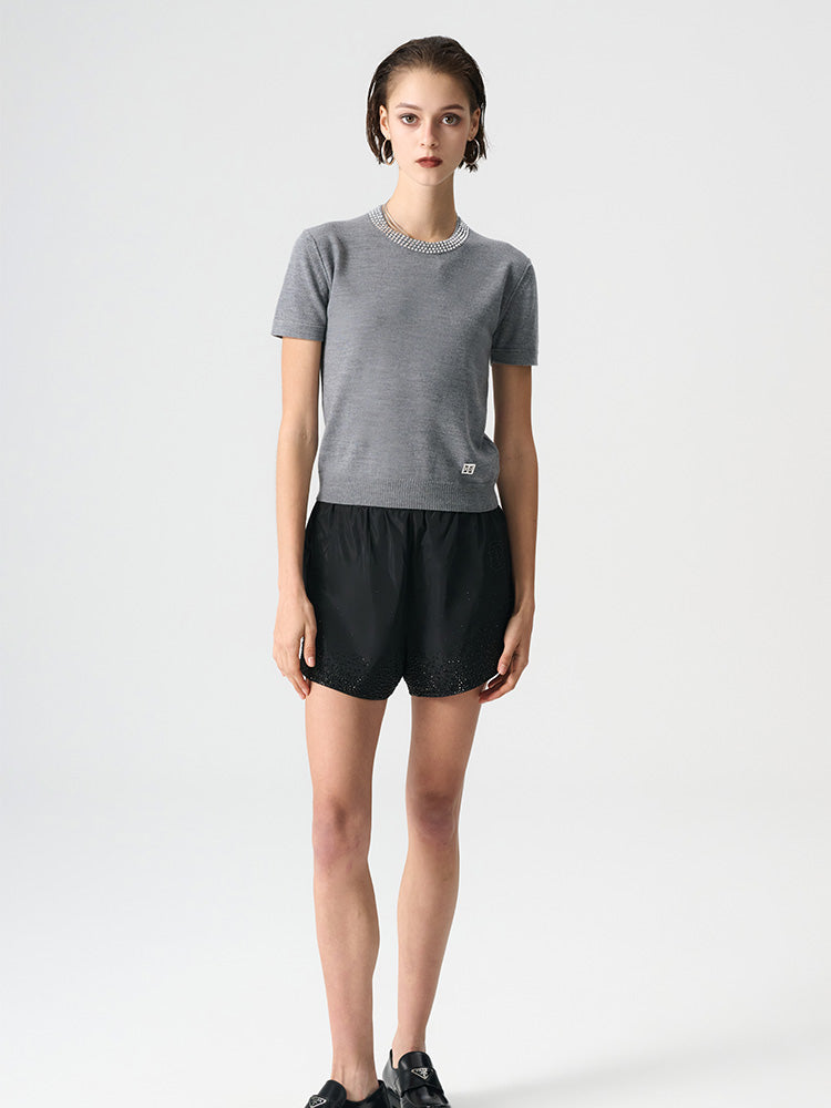 TCH Crystal-Embellished Sparkle Zipper Shorts