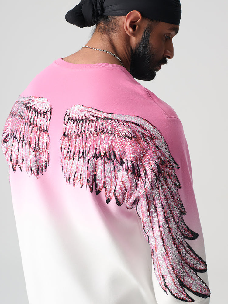 TCH Rhonestone Wing Sleeve Gradient Pink Sweatshirt