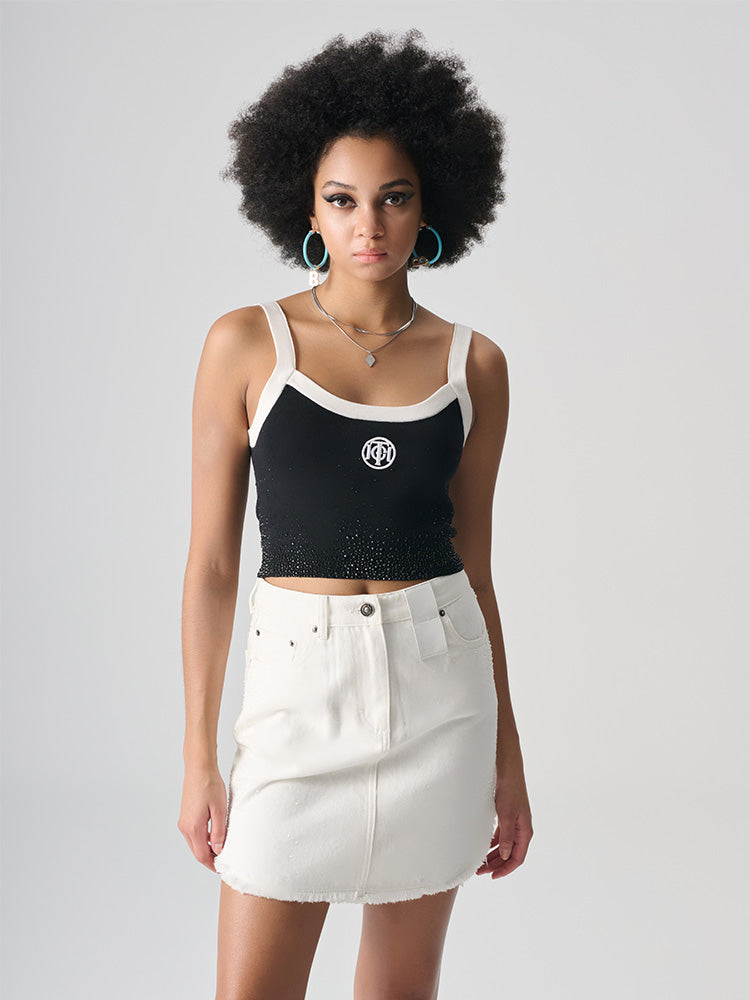 TCH Rhinestone Trendy Ripped Denim Skirt