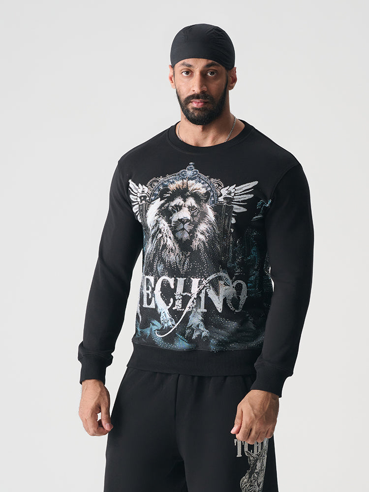 TCH Lion Printed Rhinestone Graphic Sweatshirt