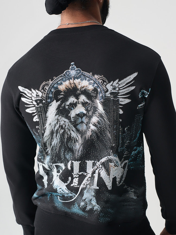 TCH Lion Printed Rhinestone Graphic Sweatshirt