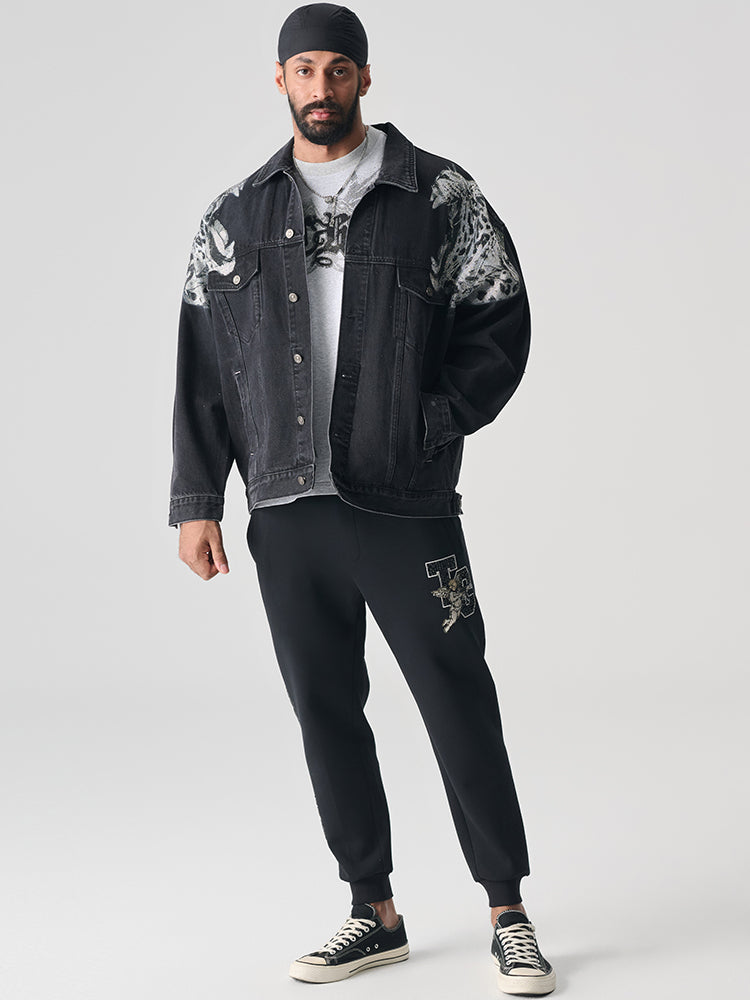 TCH Washed Rhinestone Leopard Denim Jacket