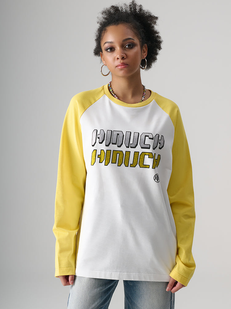 TCH Letter Print Contrast Long Sleeve Top