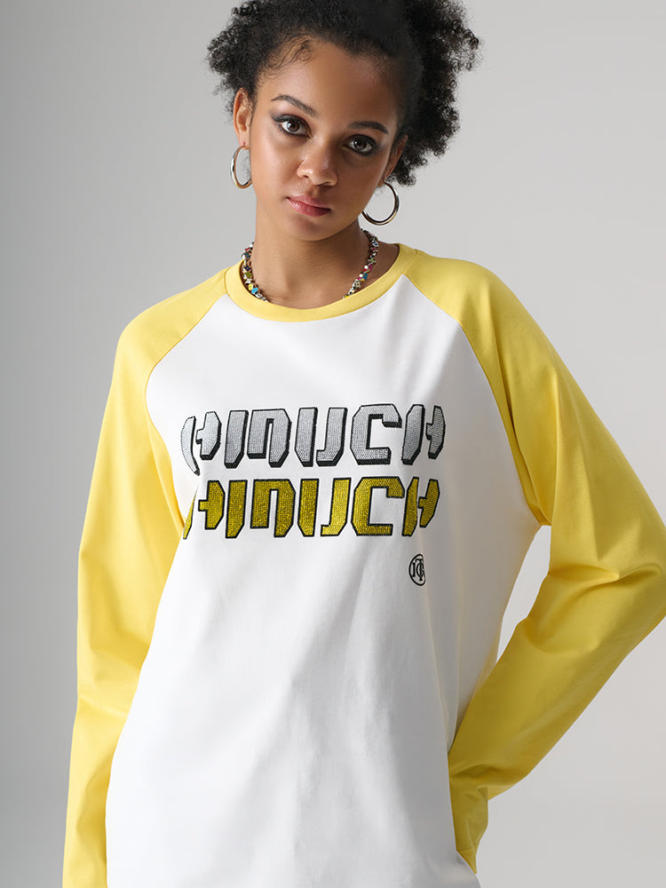 TCH Letter Print Contrast Long Sleeve Top