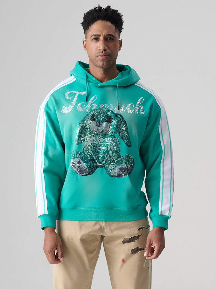 TCH Rhinestone Oversized Graphic Hoodie with Stripe