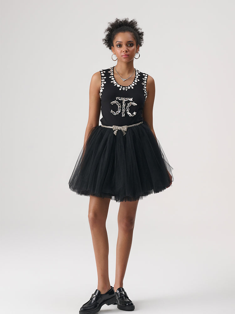 TCH Rhinestone Vintage Puffy Black Tutu
