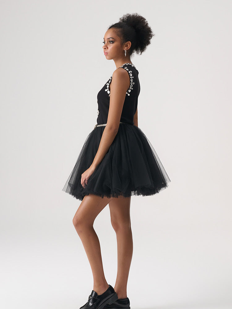 TCH Rhinestone Vintage Puffy Black Tutu