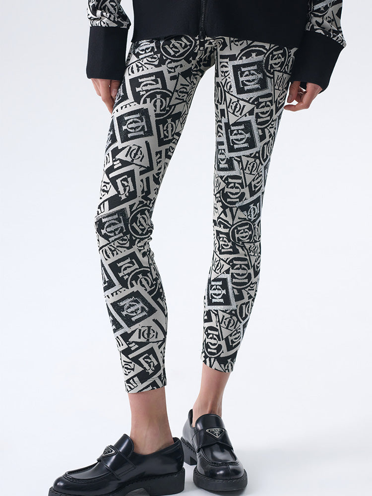 TCH Logo Print Rhinestone Geometric Leggings