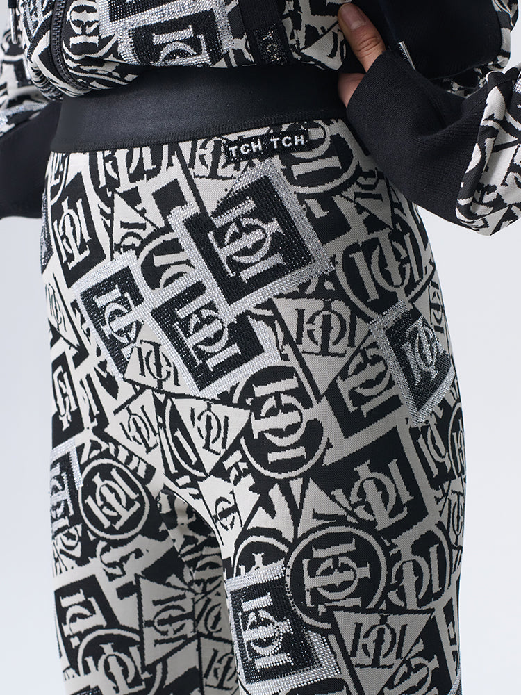 TCH Logo Print Rhinestone Geometric Leggings