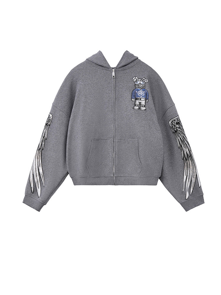 TCH Luxury Rhinestone Wings Sleeve Hoodie Jacket with Pocket