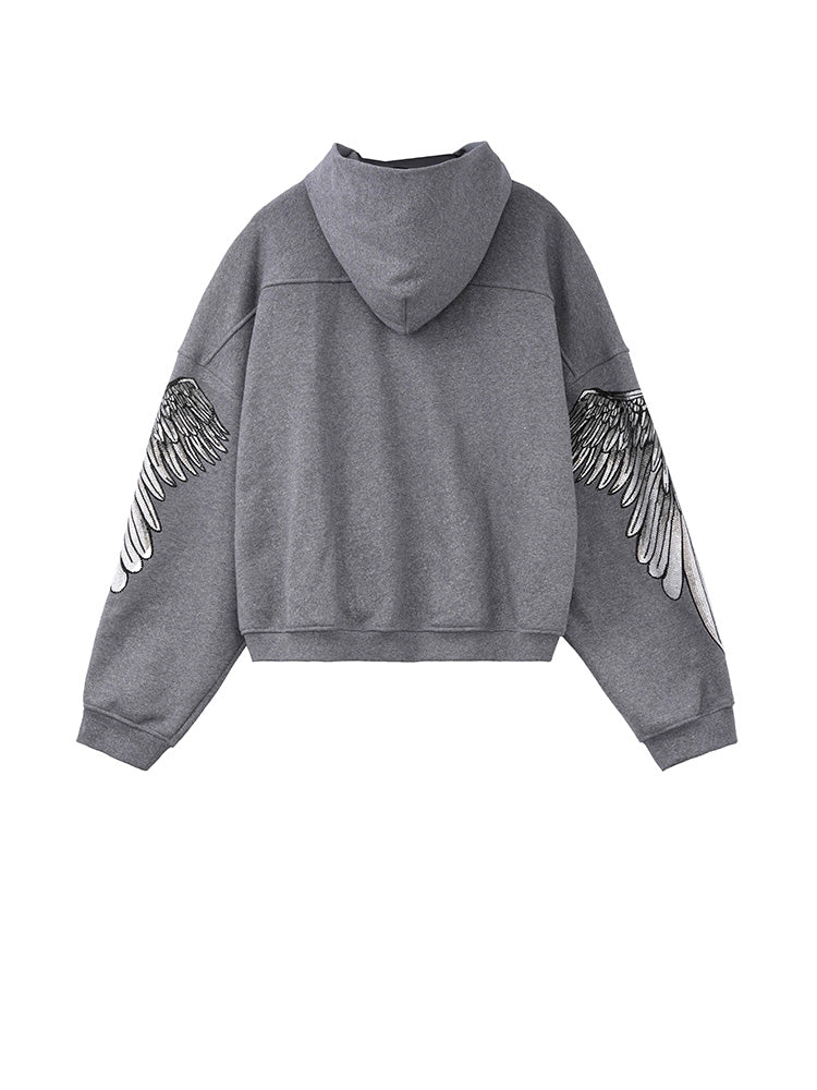 TCH Luxury Rhinestone Wings Sleeve Hoodie Jacket with Pocket