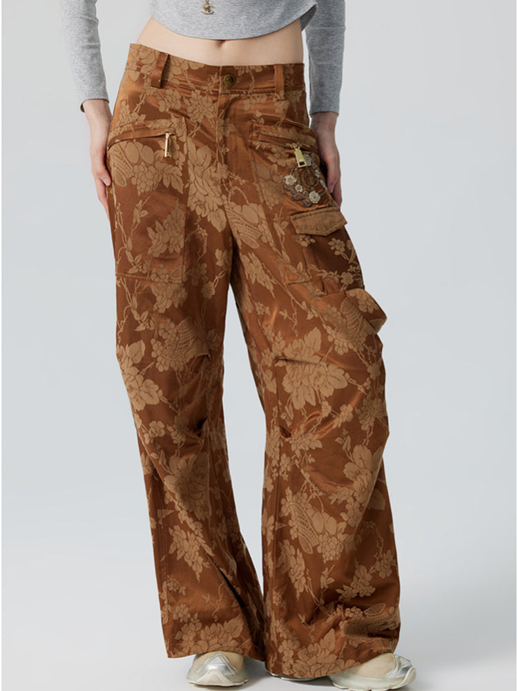 TCH Rhinestone Jacquard Straight Wide Leg Cargo Pants