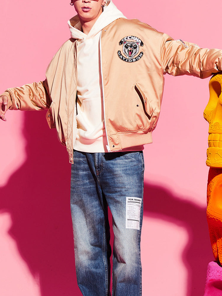 TCH Rhinestone Graphic Satin Bomber Jacket