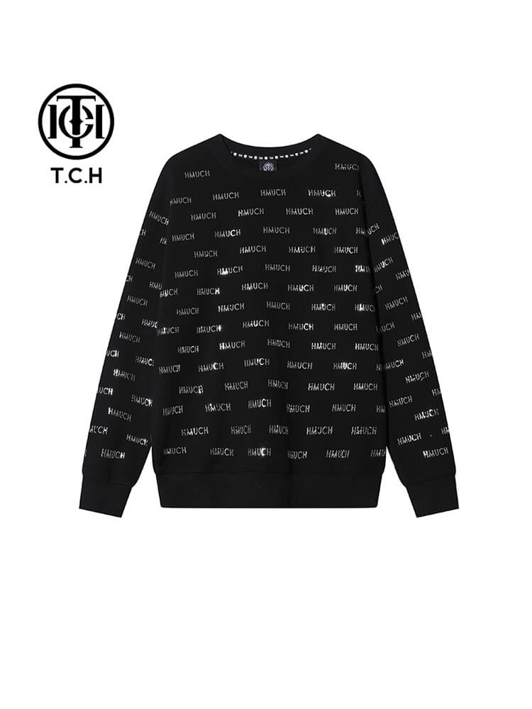 TCH Men's Letter Print Rhinestone Sweatshirt Top