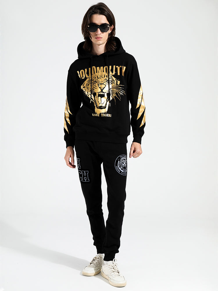 TCH Unisex Black Hoodie with Lion Head Design
