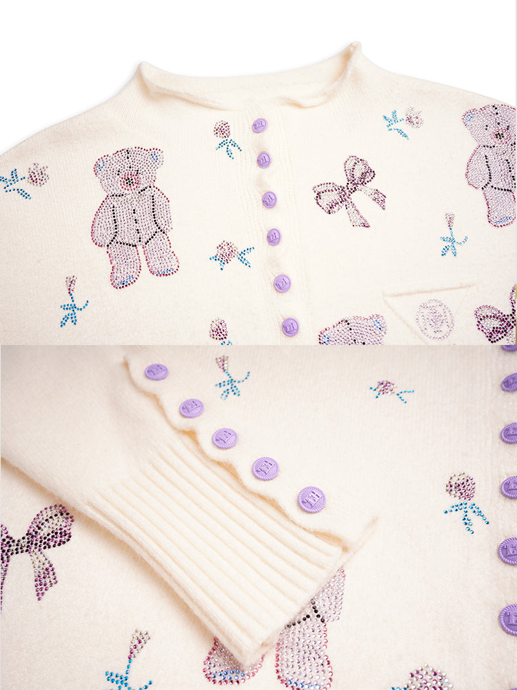 TCH Sweet Teddy Bear Crystal-Embellished Cardigan