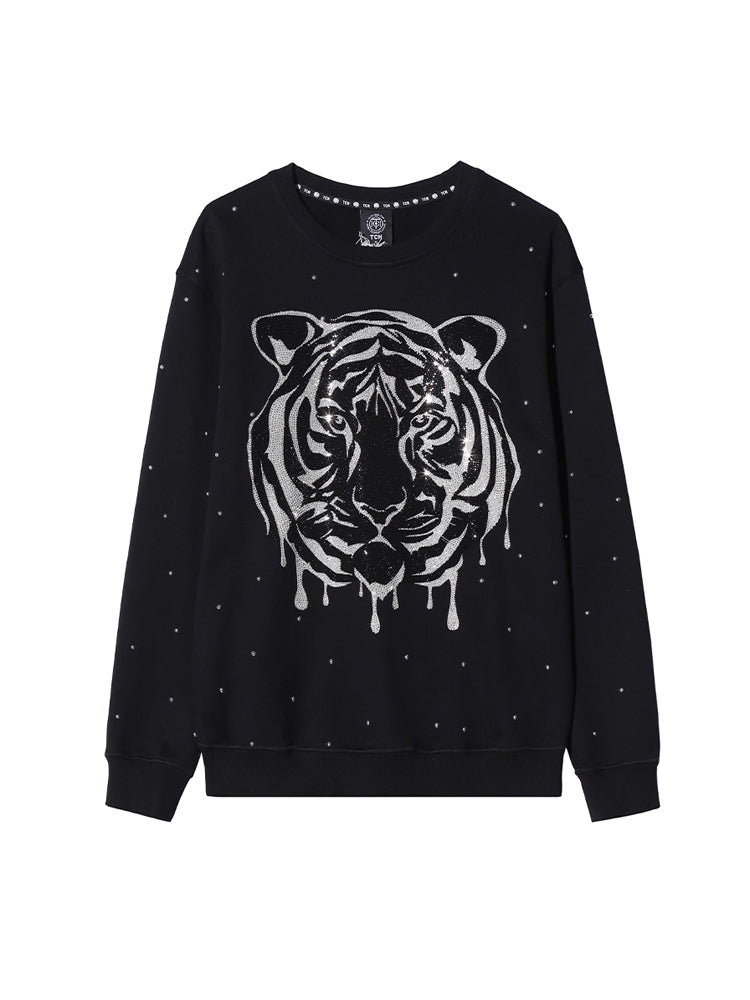 TCH Allover Rhinestone Tiger Print Sweater