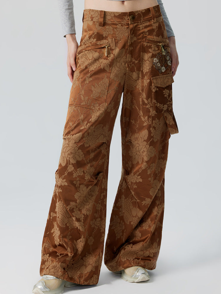 TCH Rhinestone Jacquard Straight Wide Leg Cargo Pants