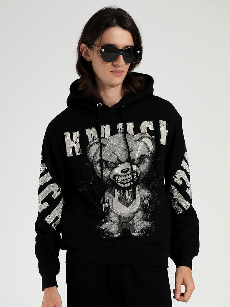 TCH Angry Bear Graphic Rhinestone Letter Hoodie