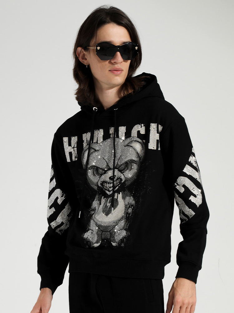 TCH Angry Bear Graphic Rhinestone Letter Hoodie
