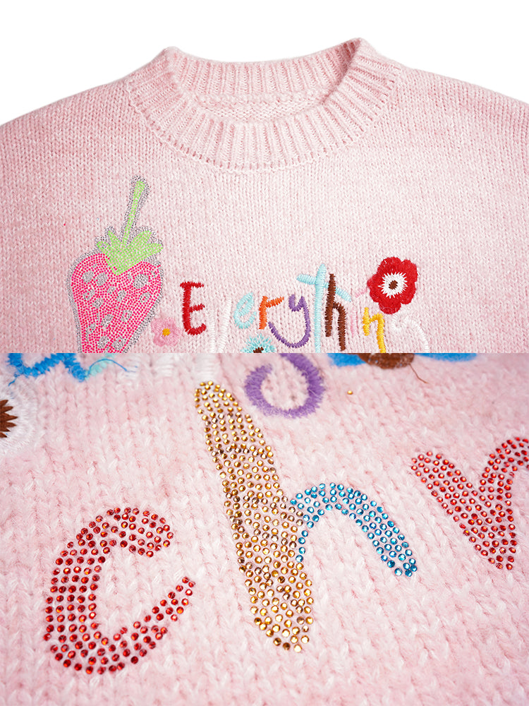 TCH Pink Rhinestone Knit Y2K Sweatshirt
