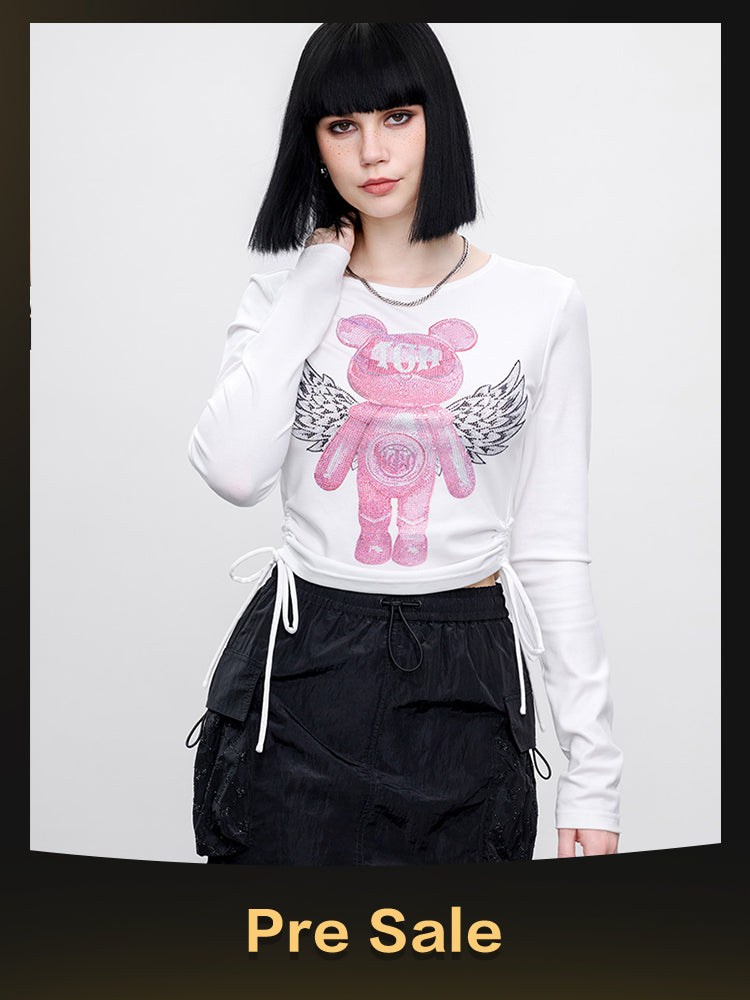 TCH Presale Graphic Rhinestone Drawstring Crop Top