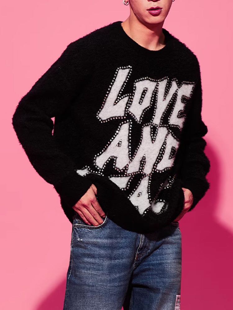 TCH Rhinestone Logo Overszied Ribbed Sweater