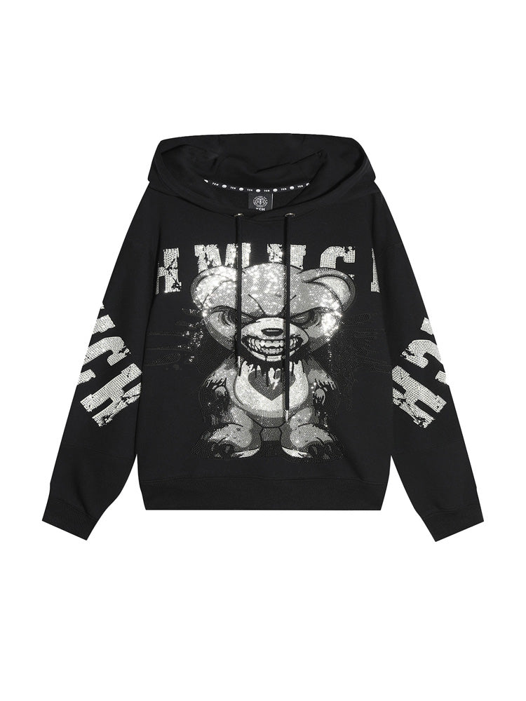 TCH Angry Bear Rhinestone Letter Hoodie