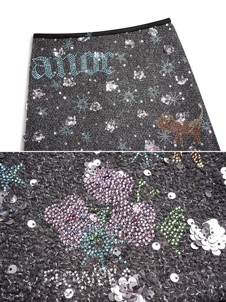 TCH Galaxy Rhinestone Snow Sequin Mini Skirt