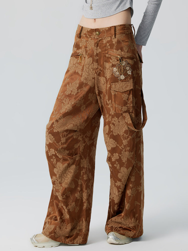 TCH Rhinestone Jacquard Straight Wide Leg Cargo Pants