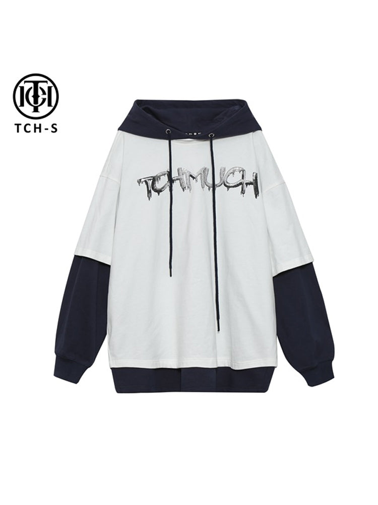 TCH Rhinestone Casual Cotton Colorblock Hoodie