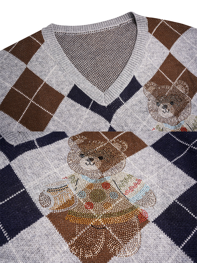 TCH Rhinestone Bear Graphic Knit Sweater & Skirt Set